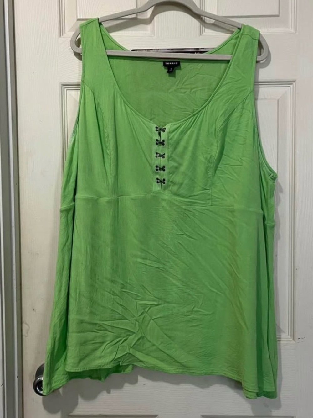 torrid Bright Lime Green Scoop Neck Tank with Hook Detail